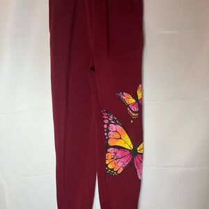 No Boundaries Burgundy Joggers with Vibrant Butterfly Design
